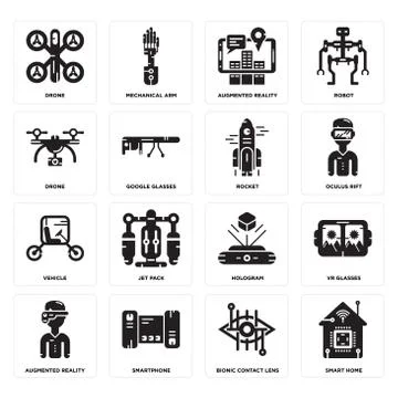 Set of Smart home, Bionic contact lens, Augmented reality, Hologram, Vehicle, Gratis stockillustratie