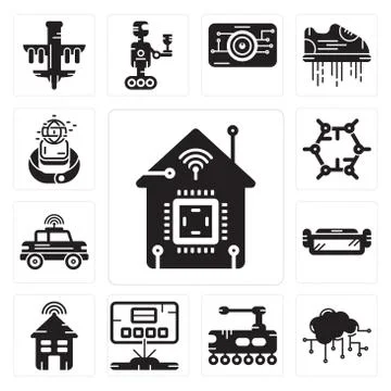 Set of Smart home, Cloud computing, Tank, Hologram, house, Ar glasses, Car, G Free Stock Illustration