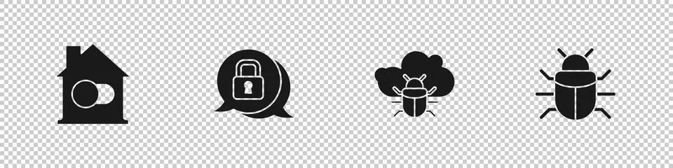 Set Smart home, Cyber security, System bug on cloud and icon. Vector Stock-Illustration