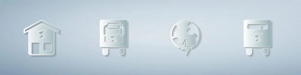 Set Smart home, Electrical panel, Global planet with thunderbolt and meter Stock Illustration