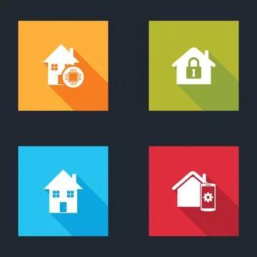 Set Smart home, House under protection, and remote control system icon. Vector Ilustración de archivo