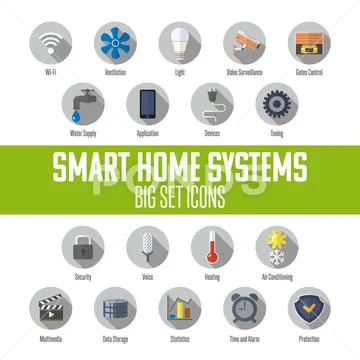 Set of smart home icons. Smart house automation system Stock Illustration