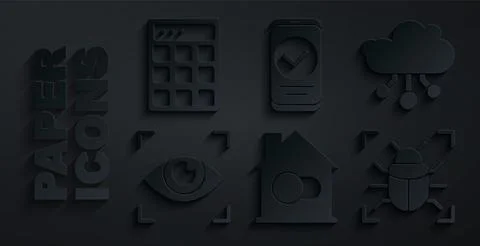 Set Smart home, Internet of things, Eye scan, System bug, Smartphone and Pa.. 库存插图
