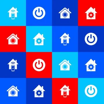 Set Smart home remote control system, Power button, and settings icon. Vector Stock Illustration