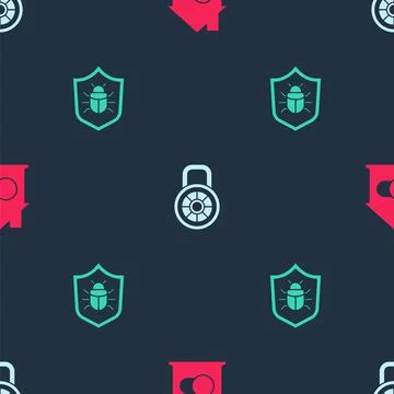 Set Smart home, Safe combination lock and System bug on seamless pattern. Vector Stock-Illustration