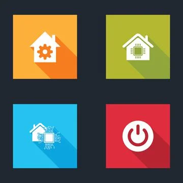 Set Smart home settings, , and Power button icon. Vector Stock Illustration