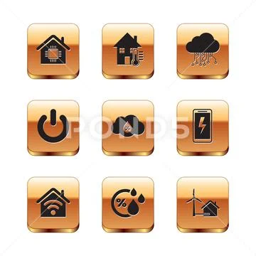 Set Smart home, with wi-fi, Humidity, Power button, Internet of things ...