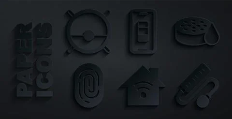 Set Smart home with wi-fi, Water sensor, Fingerprint, Electric extension cord Stock Illustration