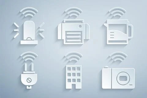 Set Smart home with wireless, electric kettle, plug, photo camera, printer and Stockillustratie