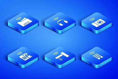 Set Smart home with wireless, printer, water tap, coffee machine, headphones and Stock Illustration