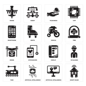Set of Smart house, Artificial intelligence, Tank, Display, Drone, Vehicle, S Illustrazione stock gratuita