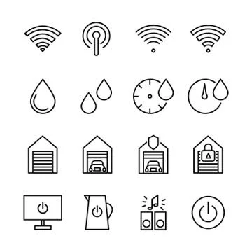 Set of Smart House Related Vector Line Icons Stock Illustration