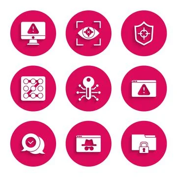 Set Smart key, Browser incognito window, Folder and lock, with exclamation mark Stock Illustration