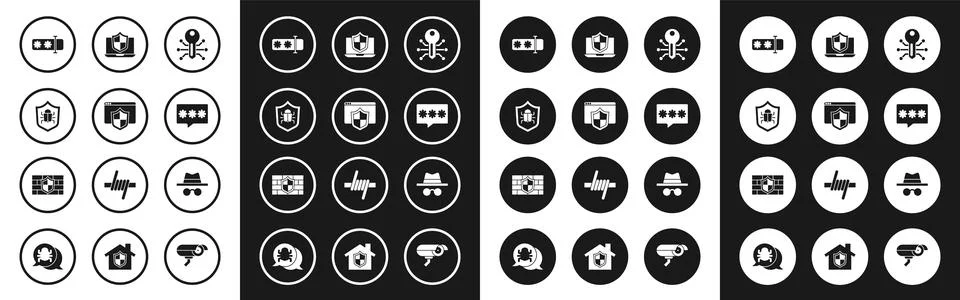 Set Smart key, Browser with shield, System bug, Password protection, Laptop.. Stock Illustration