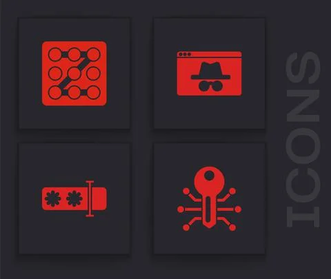 Set Smart key, Graphic password protection, Browser incognito window and Stock Illustration