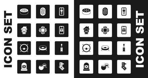 Set Smart key, Processor with CPU, Mobile smart home, Water sensor, Digital door Stockillustratie