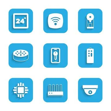 Set Smart key, Router and wi-fi signal, Motion sensor, Remote control, Processor Stock-Illustration