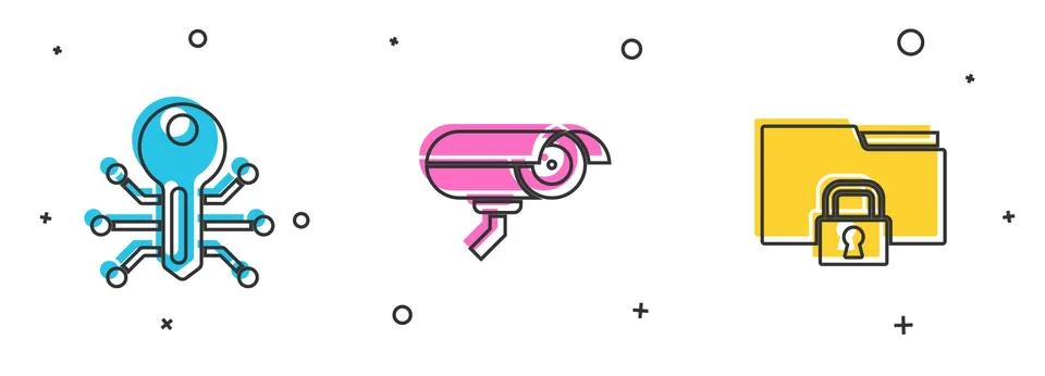 Set Smart key, Security camera and Folder and lock icon. Vector 스톡 일러스트