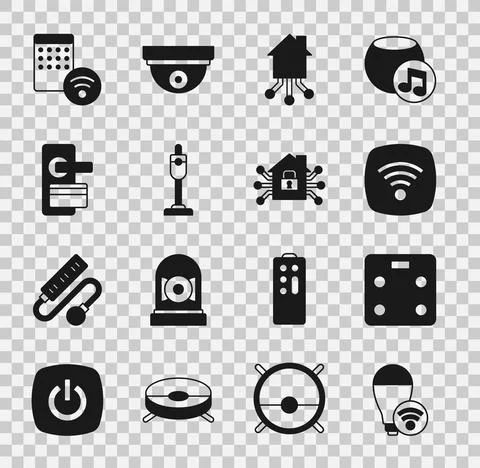 Set Smart light bulb, bathroom scales, Wi-Fi wireless internet network, home Stock Illustration