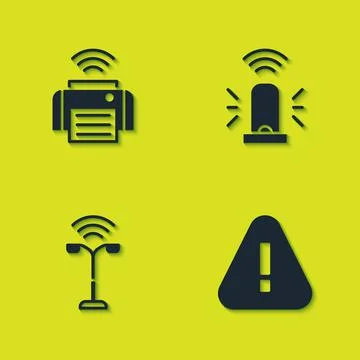 Set Smart printer, Exclamation mark triangle, street light and flasher siren 스톡 일러스트