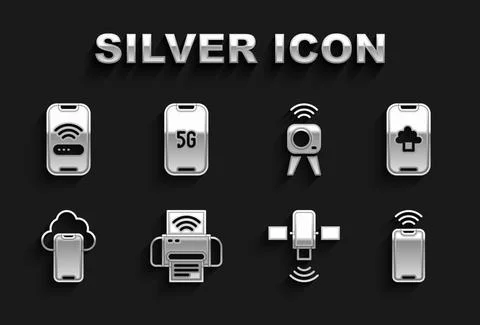 Set Smart printer system, Cloud technology data, Mobile with wi-fi wireless イラスト素材