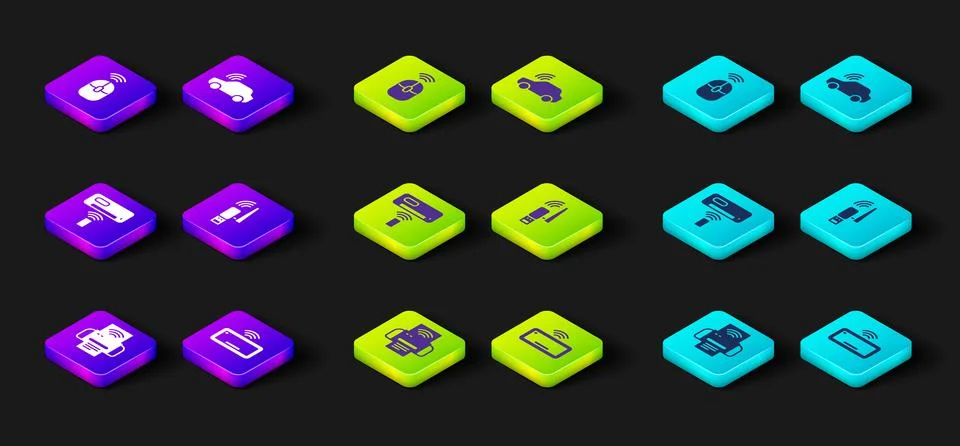 Set Smart printer system, Computer keyboard, Air conditioner, Usb wireless Stock Illustration