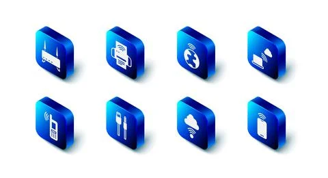 Set Smart printer system, Global technology, Network cloud connection, Mobile Illustrazione stock