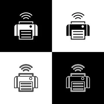 Set Smart printer system icon isolated on black and white background. Internet Stock Illustration