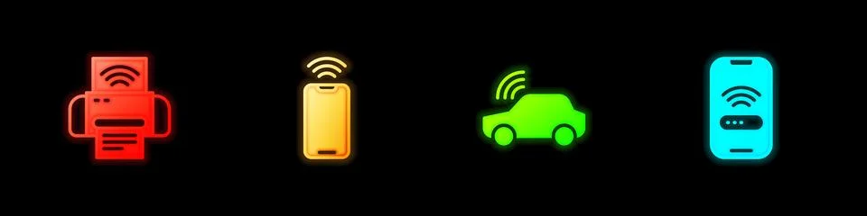 Set Smart printer system, Mobile with wi-fi wireless, car and icon. Vector 스톡 일러스트