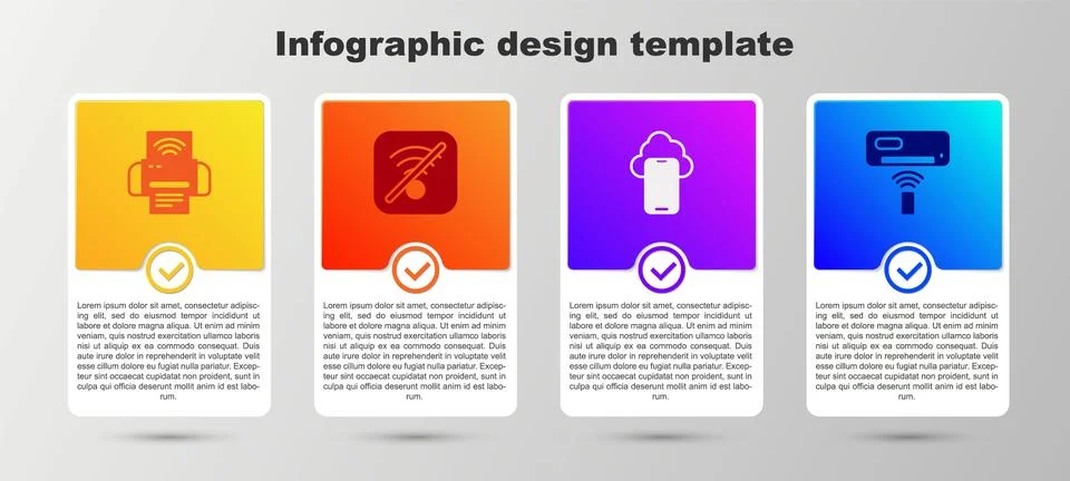 Set Smart printer system, No Wi-Fi wireless internet, Cloud technology data and Illustrazione stock