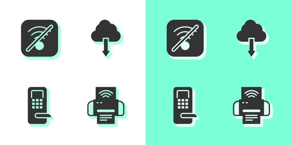 Set Smart printer system, No Wi-Fi wireless internet, Digital door lock and.. 스톡 일러스트