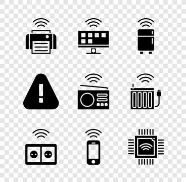 Set Smart printer, Tv system, refrigerator, electrical outlet, Wireless sma.. 库存插图