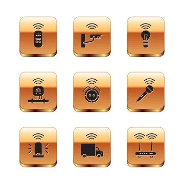 Set Smart remote control, flasher siren, truck, Robot vacuum cleaner, sensor Stock Illustration