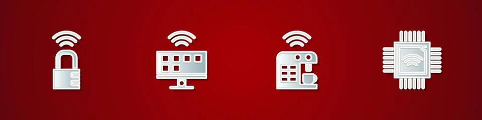 Set Smart safe combination lock, Tv system, coffee machine and Processor with Stock Illustration