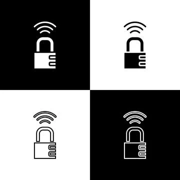 Set Smart safe combination lock icon isolated on black and white background Illustrazione stock