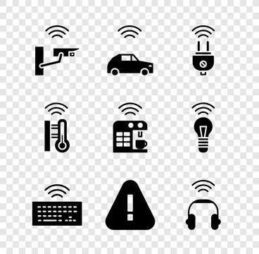 Set Smart security camera, car system with wireless, electric plug, Wireles.. Stock Illustration