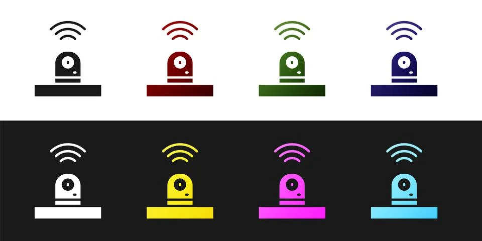 Set Smart security camera icon isolated on black and white background. Internet Illustrazione stock
