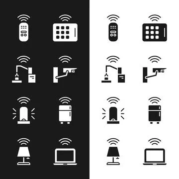 Set Smart security camera, Robotic robot arm hand factory, remote control Stock Illustration