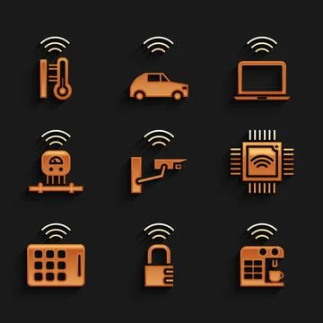 Set Smart security camera, safe combination lock, coffee machine, Processor.. 스톡 일러스트