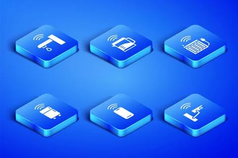 Set Smart security camera, water tap, Wireless smartphone, refrigerator, el.. Stock Illustration