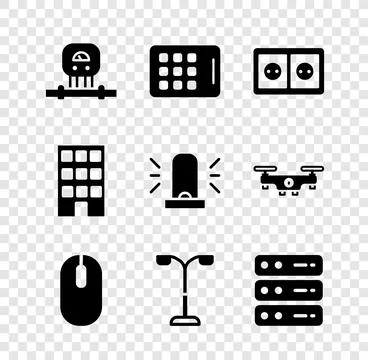 Set Smart sensor, Graphic tablet, Electrical outlet, Computer mouse, Street.. Illustrazione stock