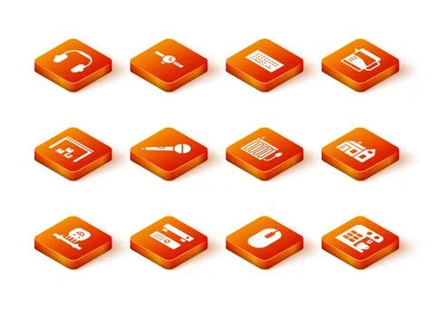 Set Smart sensor, Multimedia and TV box, Warehouse, Microphone, Computer mouse Stock Illustration