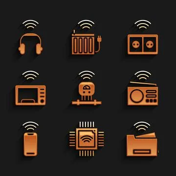 Set Smart sensor, Processor with microcircuits CPU, printer, radio, Wireless 스톡 일러스트