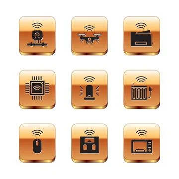 Set Smart sensor, Wireless mouse, bathroom scales, flasher siren, Processor with Stock-Illustration