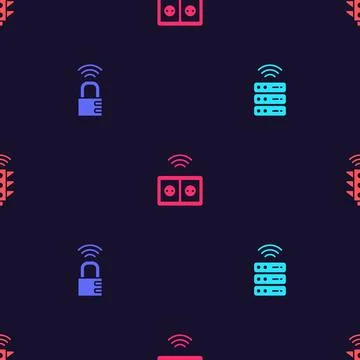 Set Smart server, safe combination lock, electrical outlet and traffic light  Illustrazione stock