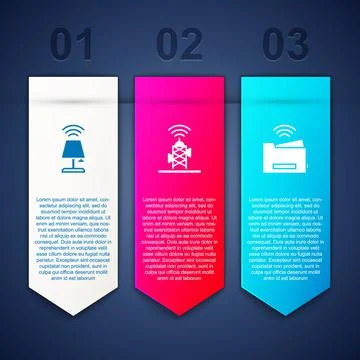 Set Smart table lamp, Wireless antenna and printer. Business infographic イラスト素材