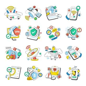 Set of Smart Technology Doodle Icons Stock Illustration