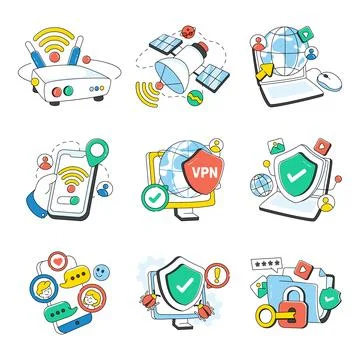 Set of Smart Technology Doodle Icons Stock Illustration
