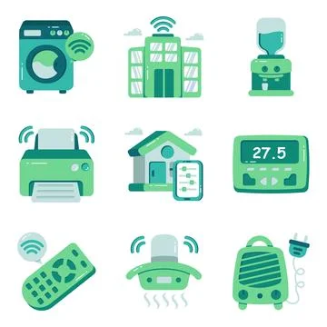 Set of Smart Technology Flat Icons Stock Illustration