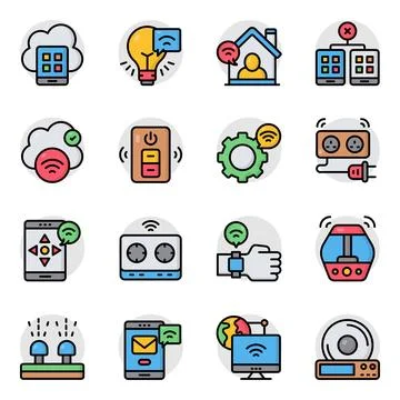 Set of Smart Technology Flat Icons Stock Illustration